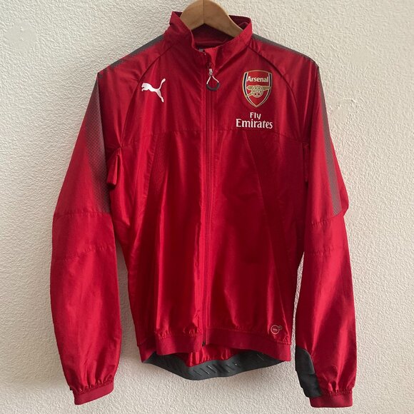 Arsenal Gunners Puma Wind Cell Full Zip Jacket Small Red EUC Soccer Lightweight - Picture 1 of 5